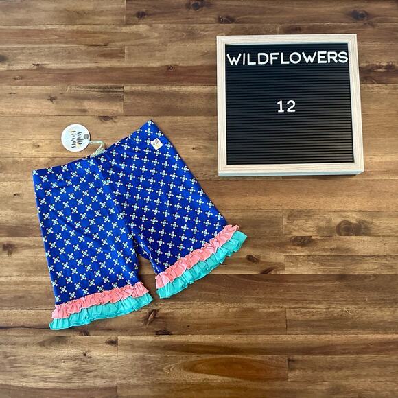 NWT Wildflowers Best Day Ever Road Trip Shorties Blue Pink Green Knit Ruffle 12 - Picture 1 of 5